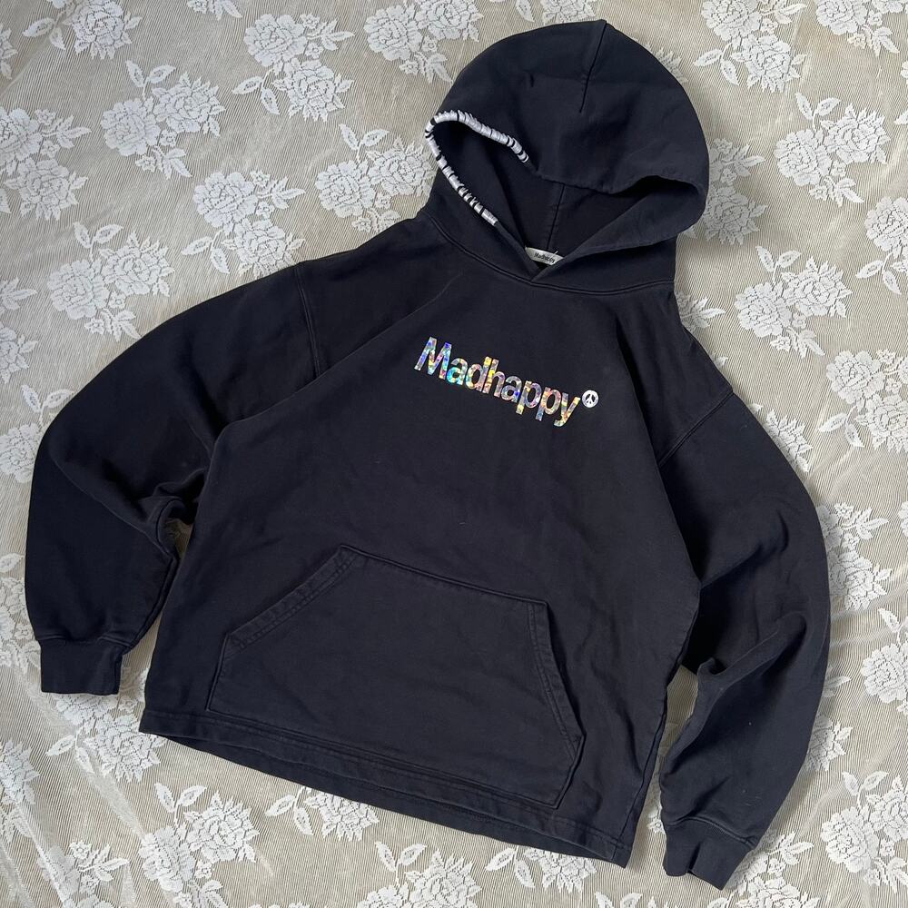 Madhappy Black Holographic Logo Hoodie Size M